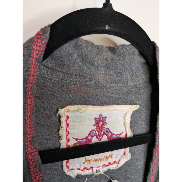 Johnny Was Cotton Western Kimono Grey Cardigan Embroidered Flowers Size Medium - Picture 3 of 5